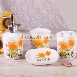 Elegant Hotel Ceramic Colorful 4 PCs Bathroom Set With Sunflower Decal thumbnail-1