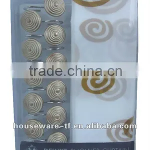 Classic Round Pattern Design Peva Shower Curtain With Resin Hooks thumbnail-1