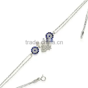 White Gold P. 925K Sterling Silver Turkish Devrish Evil Eye Bracelet BSBL042 thumbnail-1