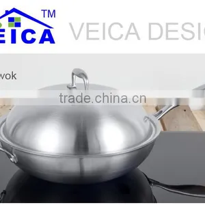 Good Quality 3-ply Wok With Stainless Steel Lid/stainless Steel Frywok With Glass Lid/stir Fry thumbnail-1