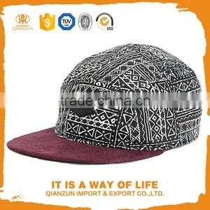 5 Panel Cap Flat Brim Woven Patch Snapback Custom 5 Panel Hat thumbnail-1