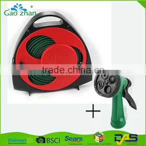15m Flat Garden Hose Pipe & Reel With 4 Ways Spray Nozzle Gun Set thumbnail-1