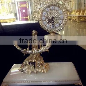 Magnificent Bright Gold Gilt Brass Mantel Clock, Black Marble Base Mantel Clock thumbnail-5
