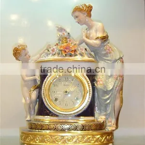 Pottery Home Decoration Art, Living Room Ceramic Desk Clock, Elegant Flower Ceramic Box Embedded Desk Clock thumbnail-1