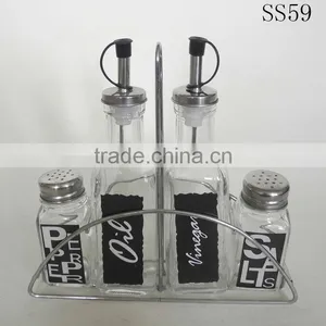 2016 Zibo Upmarket Clear Square Oil Vinegar Salt Pepper Set thumbnail-1
