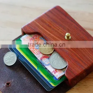 Leather Wooden Card Holder Flat Card Pocket PU Leather Credit Card Holder Wholesale thumbnail-1