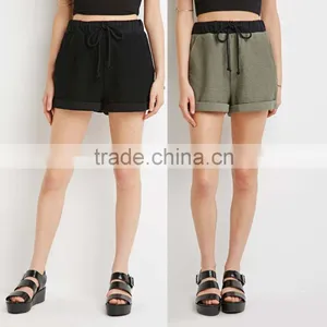 Custom Running Shorts 100% Cotton Colorblocked Drawstring Waist Reversed French Terry Wholesale Women Boy Shorts thumbnail-1