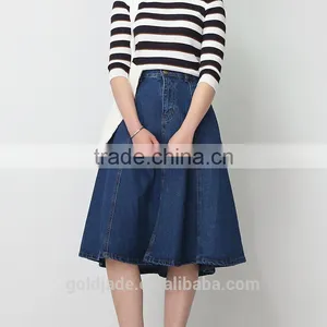 Wholesale Custom Long Denim Skirts Blue Jean Skirts for Women thumbnail-4