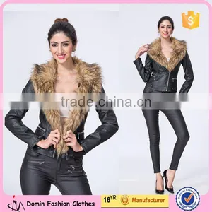 New Fashion Clothing Manufacturers Petite Women Biker Jacket With Fur Collar thumbnail-1