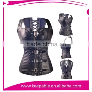 Wholesale Open Cup Front Zipper Overbust Real Leather Slimming Corsets thumbnail-1