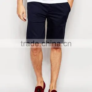 Hot Sale Latest Custom Two Back Pocket Men's Navy Slim Fit 98% Cotton 2% Elastane Twill Button Fly Casual Blank Shorts thumbnail-1