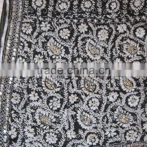 Black White PHULKARI GEORGETTE DUPATTA SHAWL, Hand Embroidery Dupatta thumbnail-2