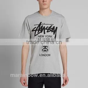 High Quality 100% Cotton Grey Printed Mens Crew Neck T Shirts Graphic Print Short Sleeve T Shirt thumbnail-1
