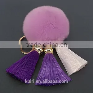 Fashion Tassel Pom Pom Fur Ball Keychain Wholesale Fur Pompoms Tassel Bag Charm 114A thumbnail-3