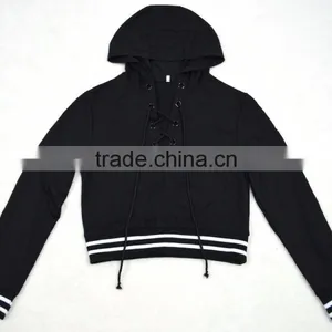 80cotton Custom Logo Printing Lace-up Hoodies Special Plain Sweat Shirt Crop Good Quality Women Crop Top thumbnail-1
