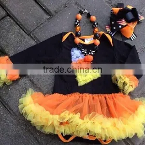 Halloween Baby Candy Corn Romper Tutu Romper Dress With Matching Necklace and Hair Bow Set thumbnail-1