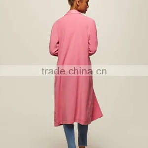 Lapel Collar Women's Long Windbreaker Latest Winter Autumn Pink Trench Coat thumbnail-2