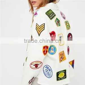 New Trendy Girl Gang Hand-sewn Vintage Patches Cotton Bomber Jacket thumbnail-2