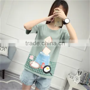 2017 New Women's Short Sleeve Sets Loose T-shirts Printed Round Collar Women's College Wind Coat thumbnail-4