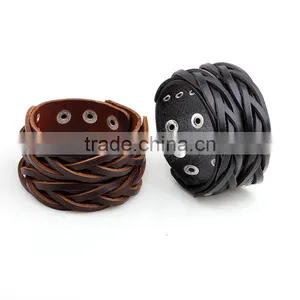 Punk Braided Leather Wide Cuff Bracelets for Unisex Jewelry Accessories Wristband thumbnail-4