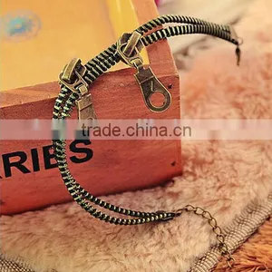 Fashion Jewelry Punk Retro Zipper Anklet Bracelet Double Chain Bangle Bronze for Girl Boys thumbnail-4