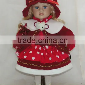 Christmas Animated Ceramic Porcelain Doll Blonde Hair Red Velvet Dress 12" thumbnail-5