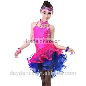 Girl Sexy Open Back Sequin Latin Dance Dress Child Kid Rhinstone Tango Salsa Ballroom Performance Dresses thumbnail-3
