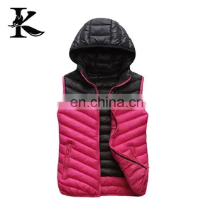 Lady's Cotton Vest Contrast Color Removed Hoodied Down Vest Jackets thumbnail-1