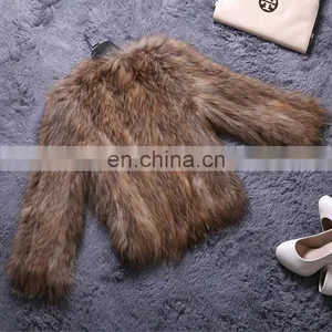 Natural Color Weaven Knitting Raccoon Fur Overcoat Wholesale China thumbnail-2