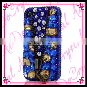 Aidocrystal Super Beautiful Handmade Mobile Phone Sparkle Bling Blue Gold Diamond Zipper Decoratio Cover Case for Iphone 6 thumbnail-1