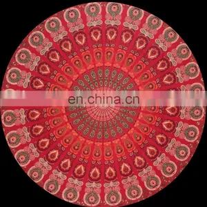 Red Indian Mandala Tapestry Round Mandala Without Tassle Fringe Roundie Yoga Mat Tapestry Uk USA thumbnail-1