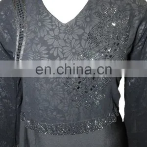 Designer Floral Printed Dubai Burkha With Black Diamond Stone Work / Casual Occasion Wear Abaya (dubai Abaya 2017) thumbnail-2