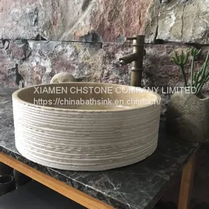 Classic Cream Marble Bathroom Wash Special Round Sink With Chissled Finished thumbnail-1