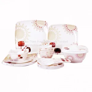 Wholesale Melamine Square Dish Plastic Plates and Cutlery Set Dinner Luxury Dinnerware Sets 47 Piece thumbnail-1