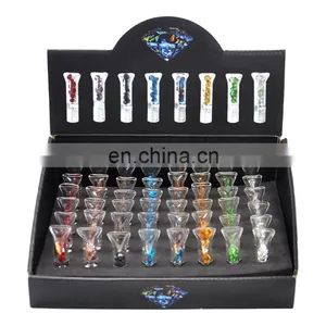 HQP-SP008 HongQiang Transparent Glass Cigarette Holder With Colored Diamond Glass Filter Cartridge Filter thumbnail-1