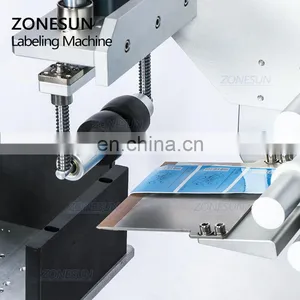 ZONESUN ZS-TB803 Semi Automatic Desktop Plastic Cans Rubik's Cube Shampoo Water Milk Juice Flat Bottle Labeling Machine thumbnail-4