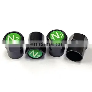 Black Plastic Tire Valve Stem Cap With Green N2 Nitrogen Logo, Screw-On, Hexagon Design, Insulated, Anti-corrosive thumbnail-1