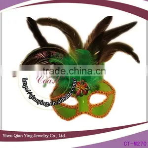 Green Simple Design Cheap and Nice Green Feather Masquerade Party Mask thumbnail-1