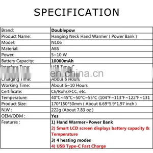 Factory Portable Mini Reusable USB Rechargeable Neck Hanging Hand Warmer Phone Power Bank With CE Rohs FCC Certification thumbnail-2