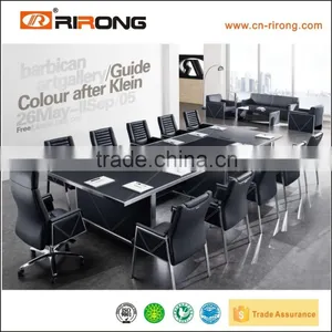 Darker Leather Stainless Steel Glass Top Meeting Table thumbnail-1