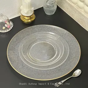 Cheap Wholesale Transparent Plastic Charger Plate With Gold Rim thumbnail-1