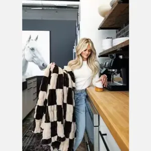 Lola Blankets Softest Ever Checker Faux Fur Blankets Double Sides Luxury Ruched Minky Throw Blanket Zero Shedding No Shedding thumbnail-3