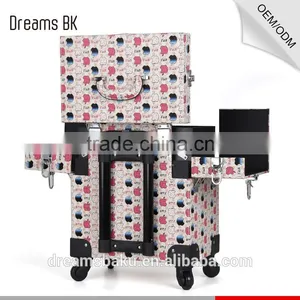 Professional Salon Beauty Box Pvc Cosmetic Makeup Kits Case With Rolling Wheels thumbnail-4