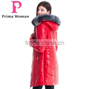 2015 Winter Women Medium Length Slim Fit Coat With Brown Fox Hat Overcoat thumbnail-2