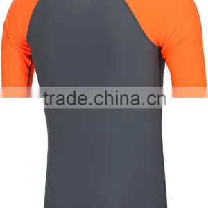 92% Polyester 8% Spandex (Lycra) Short Sleeves Grey Compression Shirt / Rash Guard With Neon Orange Sleeves thumbnail-2