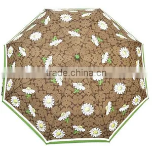 Hot Sell 3 Folding Umbrella ,made of Pongee Fabric With Auto Open Handle thumbnail-3