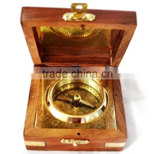 Nautical Brass Geological Compass - Magnetic Compass With Wooden Box 13511 thumbnail-1