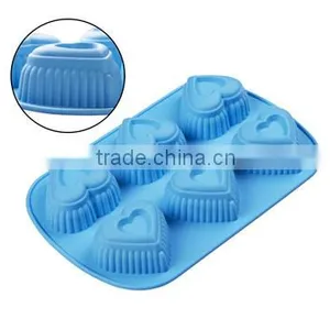New 6-Cup Silicone Muffin / Cupcake Baking Pan [Heart-Shaped Baking Cups] - Non-Stick, Heat Resistant Mini Cake Baking Mold thumbnail-1