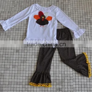Traditional Holiday Wholesale Boutique Turkey Embroidery Baby Girl Thanksgiving Outfits thumbnail-6