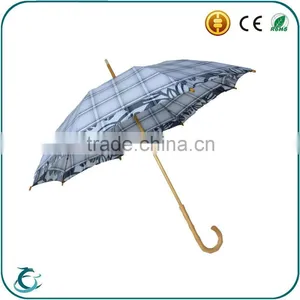 China Umbrella Factory J Handle Wooden Straight Umbrella With Windproof thumbnail-1